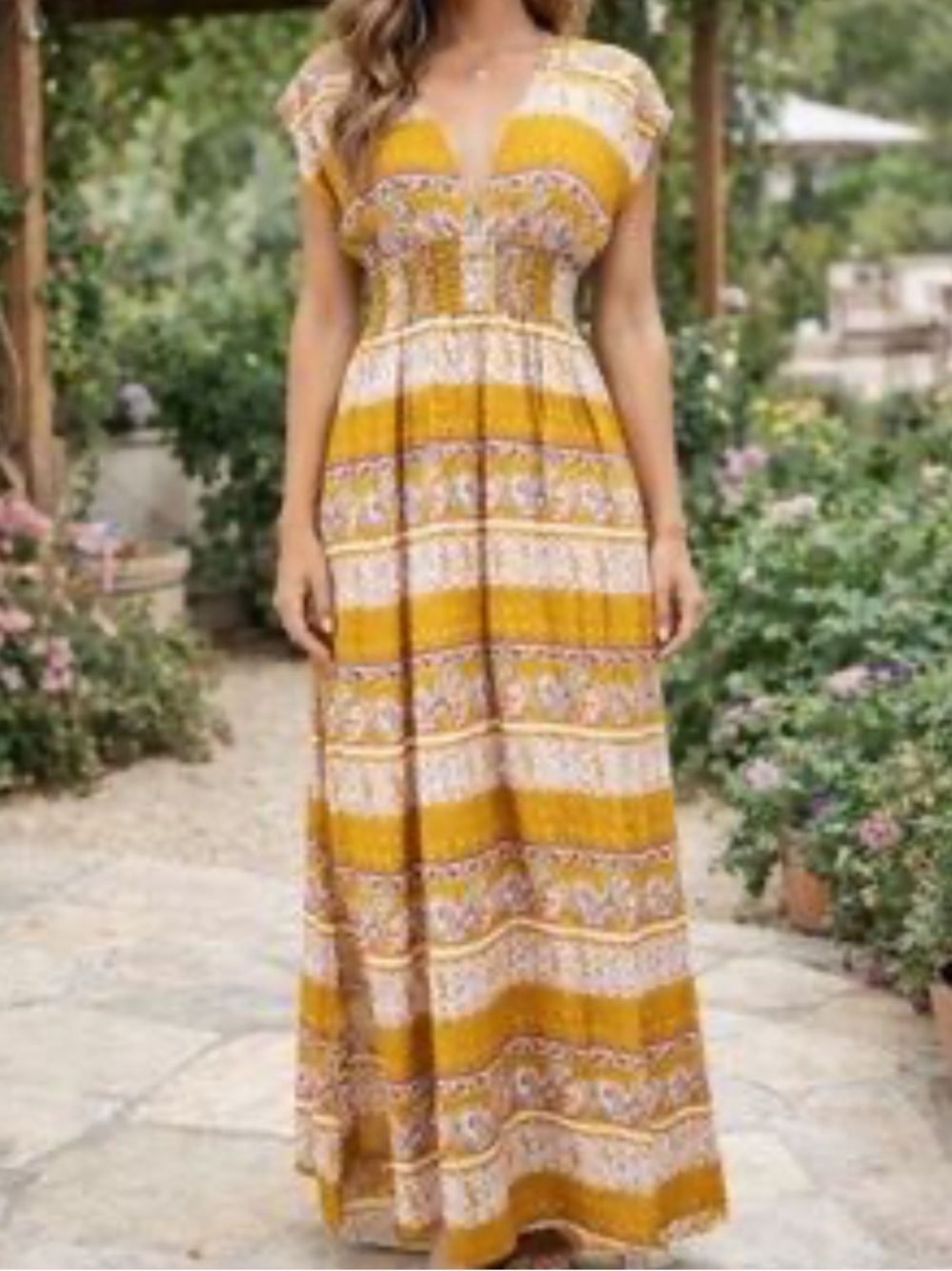 Natural Life Mustard Yellow Striped Boho Maxi Dress. Size Large.